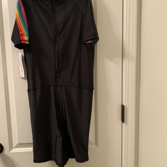 Pride Humankind Adult Unisuit Black w/ Rainbow Striped Swimsuit Size Small - Picture 12 of 12